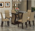 Ficha técnica e caractérísticas do produto Conjunto de Mesa para Sala de Jantar Detalhes com Vidro 6 Cadeiras Nogueira/Gold