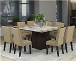 Ficha técnica e caractérísticas do produto Conjunto de Mesa para Sala de Jantar Jóia Vidro Branco com 8 Cadeiras Nogueira/Gold