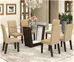 Ficha técnica e caractérísticas do produto Conjunto de Mesa para Sala de Jantar Vivi com Vidro 6 Cadeiras Nogueira/Gold