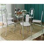 Conjunto de Mesa Tampo Vidro com 6 Cadeiras Aço Sicília Móveis Brastubo Cromado/Branco