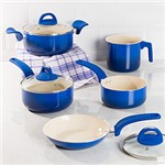 Conjunto de Panelas em Revestimento Cerâmico Soft Touch 5 Peças Azul La Cuisine By Euro