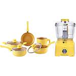 Conjunto de Panelas Everyday Amarela 5 Peças La Cuisine + Mini Processador Amarelo 250W 220V Fun Kitchen