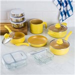Ficha técnica e caractérísticas do produto Conjunto de Panelas Everyday Amarelo + 2 Marmitas Vidro + Conjunto Potes Inox - 10 Peças - La Cuisine