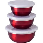 Ficha técnica e caractérísticas do produto Conjunto de Potes Inox 3 Peças Vermelho Metalizado com Tampa - La Cuisine