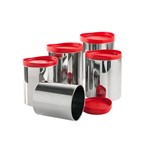 Ficha técnica e caractérísticas do produto Conjunto de Potes para Mantimentos 5 Peças Tampa Plástico Vermelho