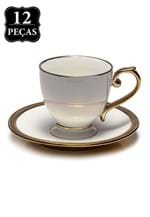 Ficha técnica e caractérísticas do produto Conjunto de Xícaras de Chá Wolff Porcelana Paddy 12 Pçs Branco/Dourado