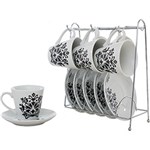 Ficha técnica e caractérísticas do produto Conjunto de Xícaras para Chá em Porcelana 12 Peças Preto e Branco com Suporte de Metal - Hazi UD