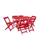 Conjunto Dobrável 120x70 com 6 Cadeiras - Vermelho - Btb Móveis