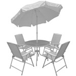 Ficha técnica e caractérísticas do produto Conjunto Jardim C/ Mesa 4 Cadeiras e 1 GuardaSol Branco Malibu Mor