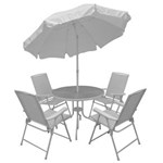 Ficha técnica e caractérísticas do produto Conjunto Malibu Mesa com Cadeiras e Guarda Sol Jarmal Mor - Branco