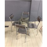Ficha técnica e caractérísticas do produto Conjunto Mesa 1533 Vidro Incolor Cromada com 4 Cadeiras 1717 Camurça Conhaque Carraro