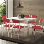 Ficha técnica e caractérísticas do produto Conjunto Mesa 1526 Branca Cromada com 6 Cadeiras 1709 Vermelho Carraro