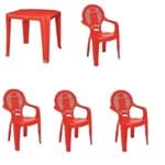 Ficha técnica e caractérísticas do produto Conjunto Mesa 4 Cadeiras Poltrona Infantil Vermelho Antares