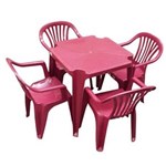Ficha técnica e caractérísticas do produto Conjunto Mesa 4 Cadeiras Poltrona Vinho 5 Jogos Antares - Vinho