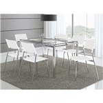 Ficha técnica e caractérísticas do produto Conjunto Mesa 346 com Vidro Incolor Cromada com 6 Cadeiras 1711 Branca Carraro