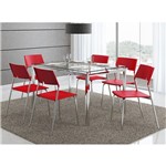 Ficha técnica e caractérísticas do produto Conjunto Mesa 346 com Vidro Incolor Cromada com 6 Cadeiras 1711 Vermelha Carraro