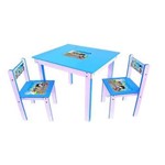 Kit Conjunto Mesa Infantil em Madeira com Cadeira Azul Mesinha Didatica Meninos Junges
