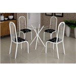 Conjunto Mesa com Tampo Vidro e 4 Cadeiras Madmelos Incolor/Branco/Preto Floral