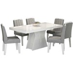 Ficha técnica e caractérísticas do produto Conjunto Mesa de Jantar Olivia 1,80m com 6 Cadeiras Elisa Branco Tecido Platina Cimol