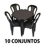 Conjunto Mesa e 4 Cadeiras Bistro Plástico Preto 10 Conjuntos