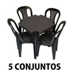 Conjunto Mesa e 4 Cadeiras Bistro Plástico Preto 5 Conjuntos