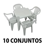 Conjunto Mesa e 4 Cadeiras Poltrona Plastico Branco 10 Conjuntos