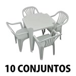 Ficha técnica e caractérísticas do produto Conjunto Mesa e 4 Cadeiras Poltrona Plastico Branco 10 Conjuntos
