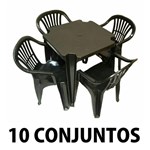 Ficha técnica e caractérísticas do produto Conjunto Mesa e 4 Cadeiras Poltrona Plastico Preto 10 Conjuntos