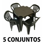 Ficha técnica e caractérísticas do produto Conjunto Mesa e 4 Cadeiras Poltrona Plastico Preto 5 Conjuntos