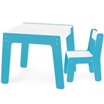 Ficha técnica e caractérísticas do produto Conjunto Mesa e Cadeira Infantil Madeira - Azul - Junges