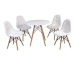 Ficha técnica e caractérísticas do produto Conjunto Mesa Eiffel 80cm + 4 Cadeiras Dkr Charles Eames Wood Estofada Botonê - Branco