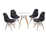 Ficha técnica e caractérísticas do produto Conjunto Mesa Eiffel 90cm + 4 Cadeiras Dkr Charles Eames Wood Estofada Botonê - PRETO