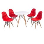 Ficha técnica e caractérísticas do produto Conjunto Mesa Eiffel 120cm + 4 Cadeiras Dkr Charles Eames Wood Estofada Botonê - Vermelho