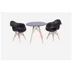 Ficha técnica e caractérísticas do produto Conjunto Mesa Eiffel 90cm + 2 Cadeiras Charles Eames Wood Daw com Braços Design - Preto