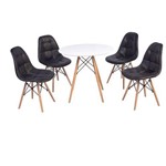 Conjunto Mesa Eiffel Branca 120cm + 4 Cadeiras Dkr Charles Eames Wood Estofada Botonê - Preta