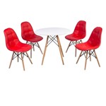 Ficha técnica e caractérísticas do produto Conjunto Mesa Eiffel Branca 80cm + 4 Cadeiras Dkr Charles Eames Wood Estofada Botonê Vermelha