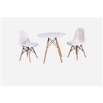 Conjunto Mesa Eiffel Branca 90cm + 4 Cadeiras Dkr Charles Eames Wood Estofada Botonê Branca