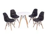 Ficha técnica e caractérísticas do produto Conjunto Mesa Eiffel Branca 90cm + 4 Cadeiras Dkr Charles Eames Wood Estofada Botonê Preta