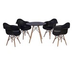Conjunto Mesa Eiffel Preta 120cm + 4 Cadeiras Charles Eames Wood - Daw - com Braços - Design - Preta