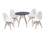 Conjunto Mesa Eiffel Preta 120cm + 4 Cadeiras Dkr Charles Eames Wood Estofada Botonê - Branca