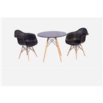 Conjunto Mesa Eiffel Preta 120cm + 2 Cadeiras Charles Eames Wood - Daw - com Braços - Design - Preta