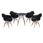 Conjunto Mesa Eiffel Preta 80cm + 4 Cadeiras Charles Eames Wood - Daw - com Braços - Design Preta
