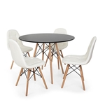 Ficha técnica e caractérísticas do produto Conjunto Mesa Eiffel Preta 90cm + 4 Cadeiras Dkr Charles Eames Wood Estofada Botonê Branca