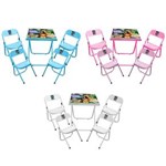Ficha técnica e caractérísticas do produto Conjunto Mesa Infantil Dobrável com 04 Cadeiras em Aço - Utilaço - Azul Claro