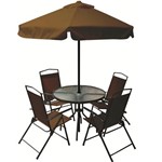 Ficha técnica e caractérísticas do produto Conjunto Miami 4 Cadeiras Textiline + Mesa + Guarda Sol Café