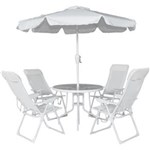 Ficha técnica e caractérísticas do produto Conjunto Monaco 4 Cadeiras em Textilene + Mesa + Ombrelone - Belfix Branco