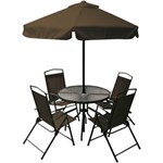 Ficha técnica e caractérísticas do produto Conjunto Miami 4 Cadeiras Textilene + Mesa + Ombrelone - Belfix Café