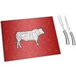 Ficha técnica e caractérísticas do produto Conjunto para Churrasco com Tábua de Vidro 3 Peças - Carnes - Euro Home - Vermelho