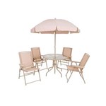 Ficha técnica e caractérísticas do produto Conjunto para Jardim Malibu Bege Mesa + 4 Cadeiras + Guarda-sol - Mor
