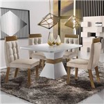 Conjunto Sala de Jantar 4 Cadeiras Cronos Siena Móveis Branco/Animale Bege